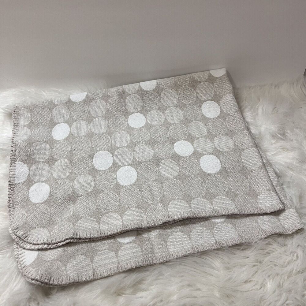 Linea Casa Baby Blanket Grey White Polka Dot 100% Cotton 29x36 Made In Portugal